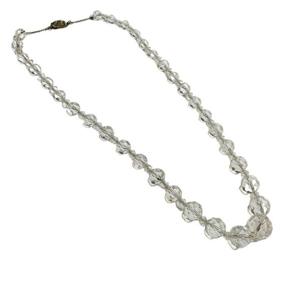 Vintage Crystal Glass Faceted Graduated Beaded Silver Tone Women’s Necklace 18” - Picture 6 of 7